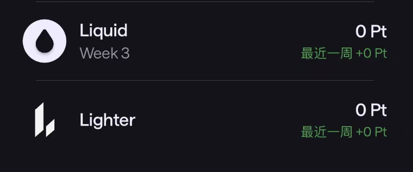 c_dylanber's tweet image. 发现 @liquidtrading  和 @Lighter_xyz  这个组合发现有几个问题：

1️⃣走lighter端的交易不能在app的交易记录中找到

2️⃣在liquid走lighter拿分有问题，我上周做了几笔测试，结果这周连0.01分都没给我，lighter和liquid都是0分…