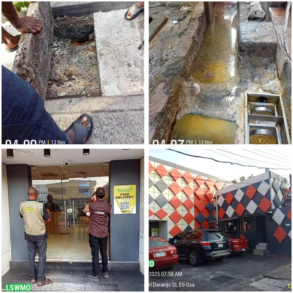 tokunbo_wahab's tweet image. The Lagos State Wastewater Management Office (LSWMO), this morning, sealed off Yakoyo Abula Joint Restaurant, at 134, Sinari Daranijo Street, Victoria Island for the deliberate discharge of untreated wastewater, fats and oil into public drains, thereby clogging the drains and…
