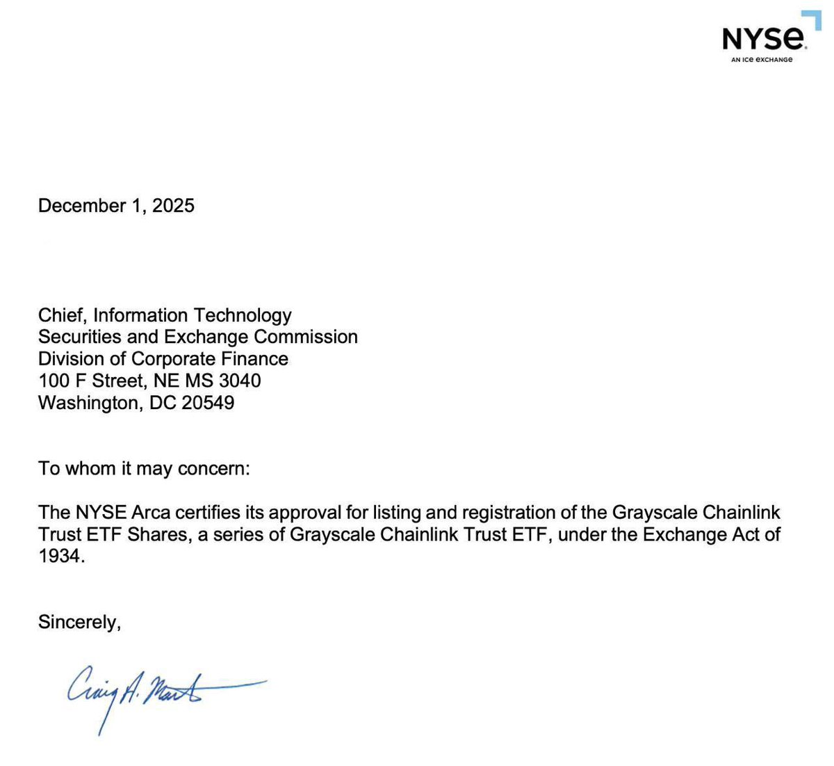 0xRatxyz's tweet photo. BREAKING: 🔥The NYSE has approved the listing of Grayscale's #Chainlink ETF, with trading commencing today. https://t.co/FAiv3enZZO