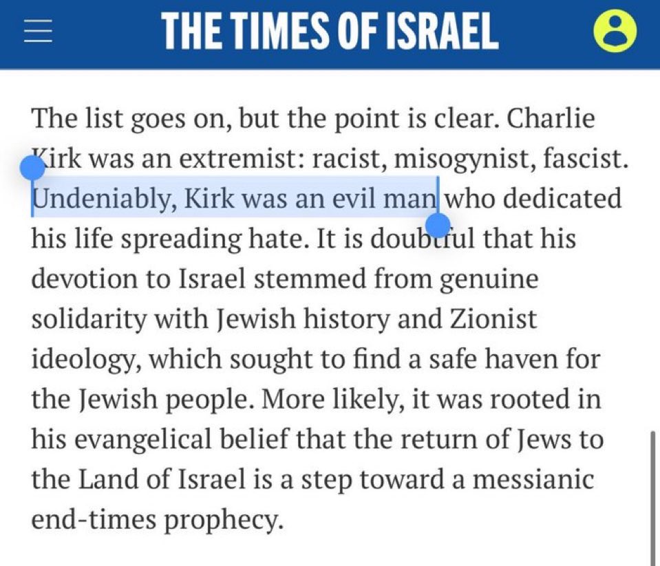 JeffreyxEpstein's tweet image. Times of Israel calls Kirk an “evil man.”

Why ?