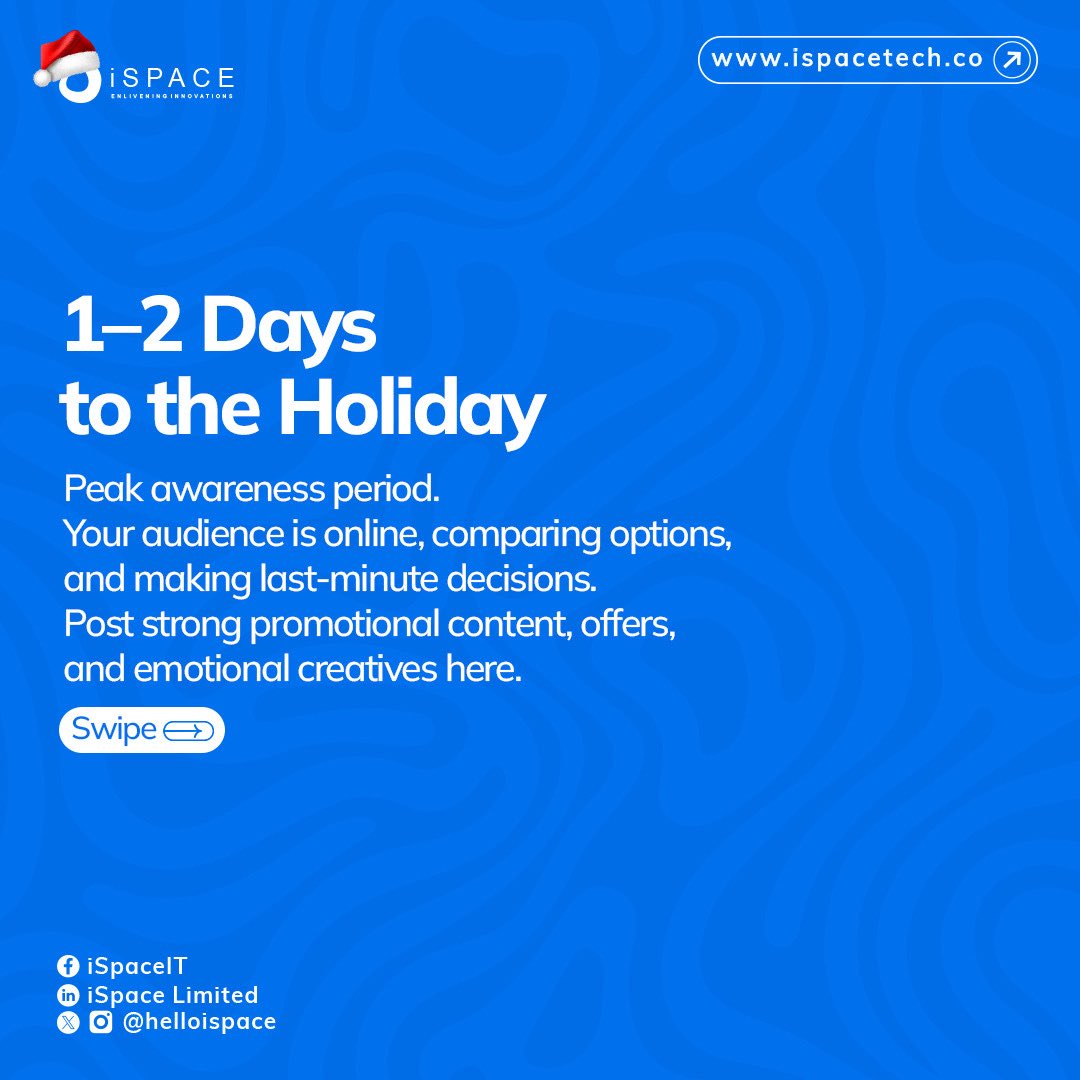 helloispace's tweet image. To get the best results from holiday content, timing is everything.

➡️Scroll through to discover more 

If you want campaigns with reach and performance, @helloispace is ready to help you create and plan strategies that works. 

📩Send us a DM to book a session 

#iSpace #tech