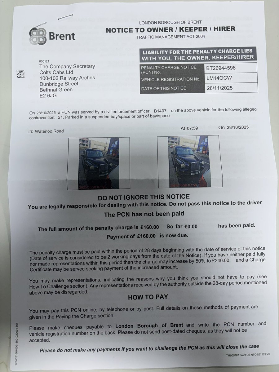 LM14OCW plate no . 47919 this is a CLONED cab still out there and a DANGER to the public and a slur on this trade . TFL and MET POLICE need to act . Seen in WATERLOO ROAD , PARK ROYAL yet again in the area of PARK ROYAL !!  Surely ANPR and the boys in blue can chase this down .