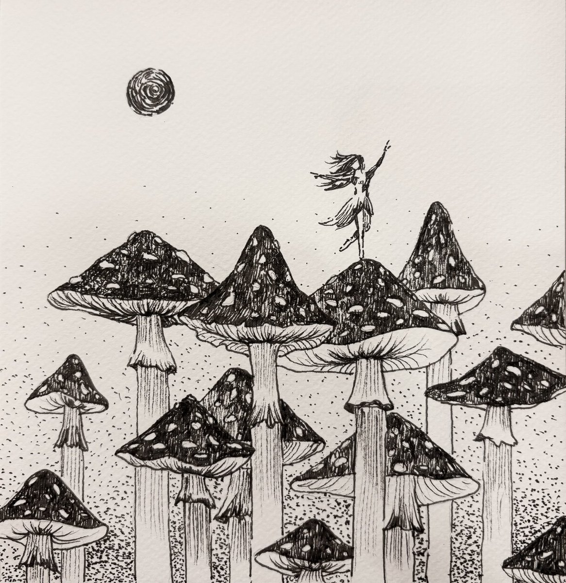 QT with your black&amp;white art 👁️

“𝐅𝐥𝐲 𝐚𝐠𝐚𝐫𝐢𝐜”

A myth about fly agaric girls who try to leave hunters in the dense forest. Real belief of ancient Chukotka’s people 

Physically Hand-drawn 🖤
2/8 • 4,5 tez
🔗 objkt.com/tokens/KT1E5Pf…