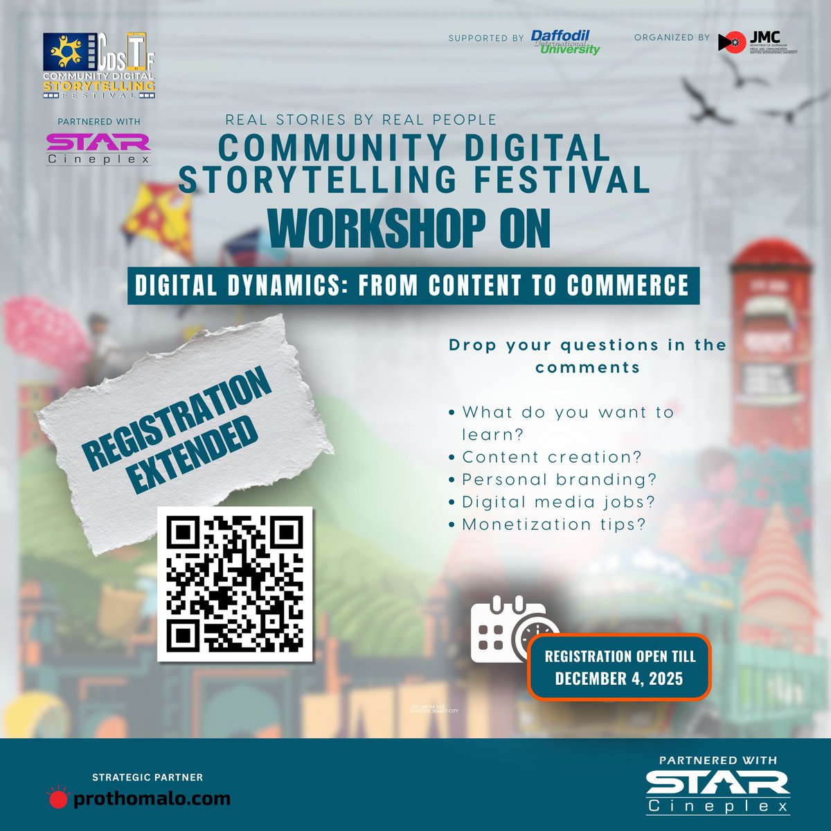 cdstf_2024's tweet image. Turn Your Content into a Career! 🚀

CDSTF Season 3 workshop registration extended!
Learn branding, digital jobs &amp;amp; monetizing your creativity.

⏳ Till: Dec 4, 2025
🔗 forms.gle/F4Uv4QXQuJcMJZ…

Register now &amp;amp; grab your spot! 👇
#CDSTF2025 #CDSTF #DIU_CDSTF 🎬