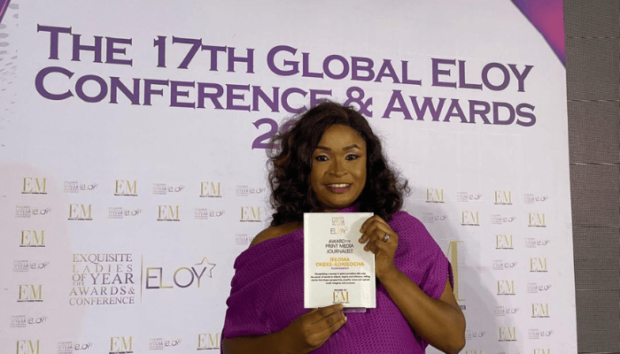 WSoyinkaCentre's tweet photo. Congratulations to Ifeoma Okeke-Korieocha, of @BusinessDayNg, and a 2017 #ReportWomen #FRlP Fellow, for emerging winner of the Print Media Journalist category at this year’s @eloyawards.
We are proud to see your remarkable journey of impact recognised once again.
Keep Winning! https://t.co/nzRtwVTQd7