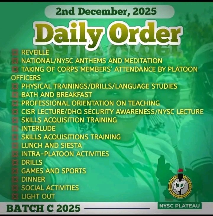 Day 14 of 21: Lectures &amp; SAED

2025 Batch C Stream 1
NYSC Orientation Course
19th November to 9th December, 2025

#2025BatchCStream1
#WhatNextAfrica
#NYSCWhatNext
#WhatNextAtNYSCCamps
#LifeProtocols
#LivingLegacy
#WhatNextConversations
#WhatNextSummits
#WhatNextMentoring