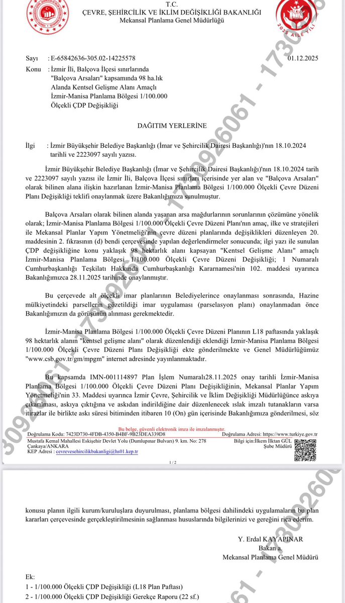 Bilindiği gibi, İzmir'imizin yıllardır çözülemeyen kronik meselelerinden biri daha, devletimizin güçlü iradesiyle çözüm yoluna girmişti.

Yarım asırdır süregelen Balçova Arsa Mağdurları sorunu, önemli bir aşamayı daha geride bıraktı.

1/100.000 ölçekli Çevre Düzeni Planı, Çevre,