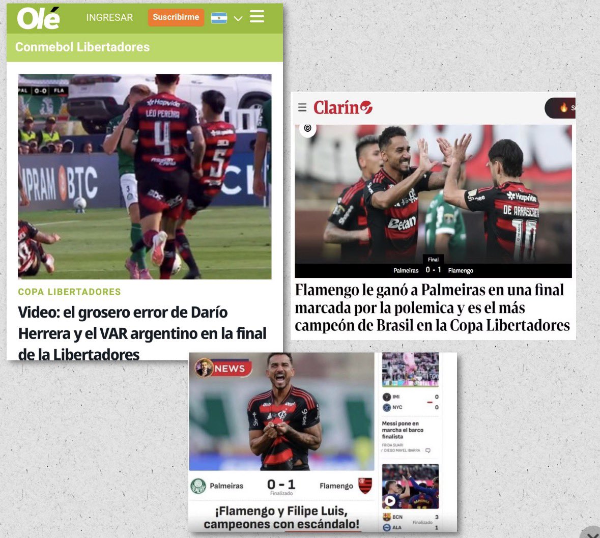 esporteperolas's tweet image. Mídia internacional repercutindo a final da Libertadores:

“Erro grosseiro.”
“Final marcada por polêmica.”
“Campeões com escândalo.”

Aqui no BR teve bem menos repercussão. 

Acho que o problema era com Ramon Abatti Abel…