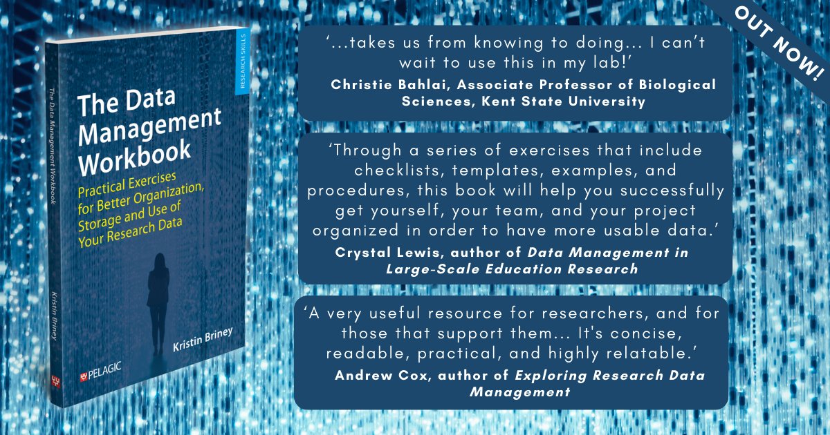 pelagicpublish's tweet image. Published today! The Data Management Workbook by Kristin Briney 📖

Learn more and order your copy ➡️ tinyurl.com/3bkdjce6

#datamanagement #dataanalysis #statistics #researchdata