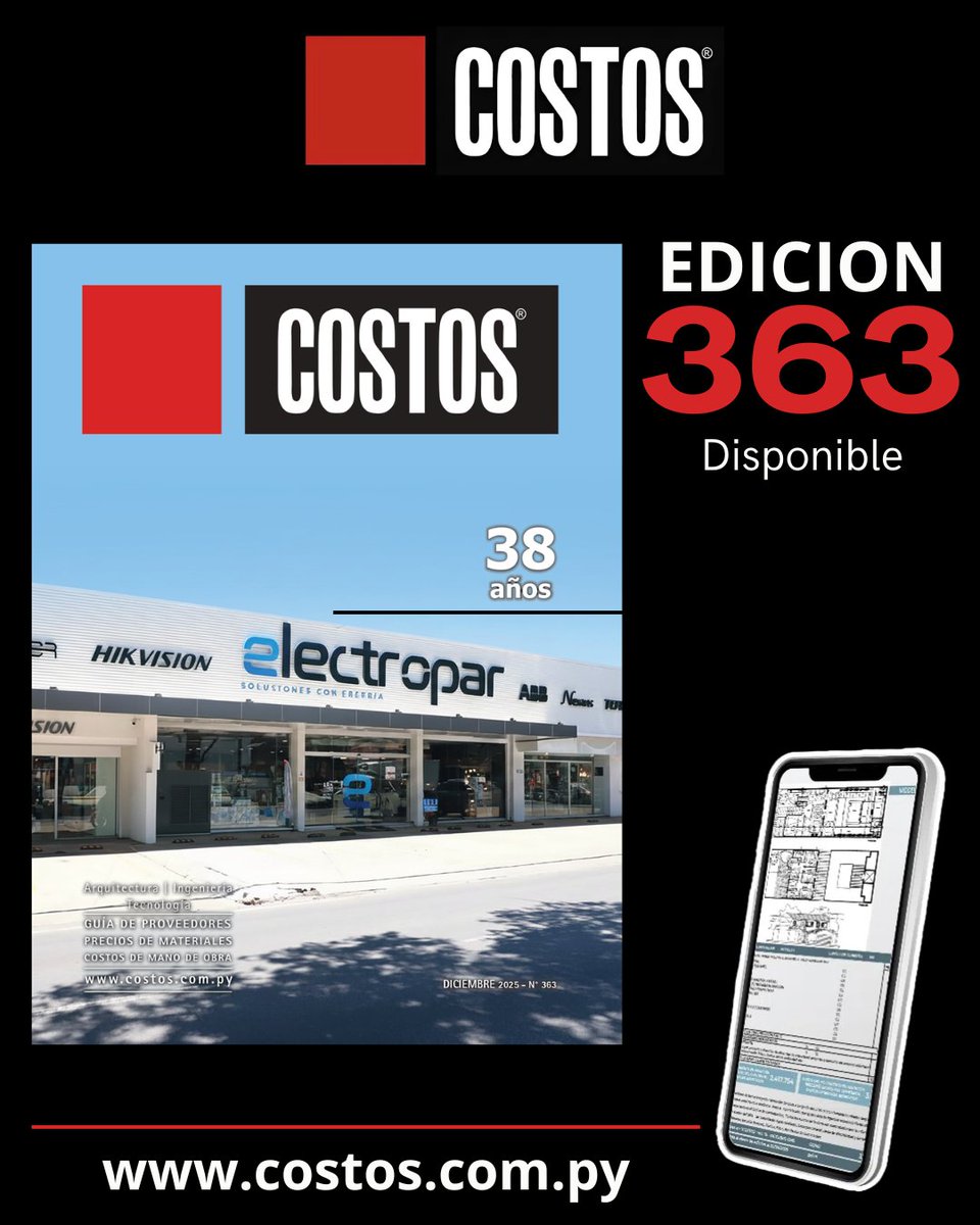 Enfocada en la Rentabilidad y la Solución
¿QUIERES MAXIMIZAR TU RENTABILIDAD? 📷 La Edición #363 es la llave a los costos actualizados.
📷 Acceda a la plataforma: costos.com.py
📷 wa.me/595981777851
📷 wa.me/595971322220
<a href="/ElectroparSA/">Electropar SA</a>  S.A.