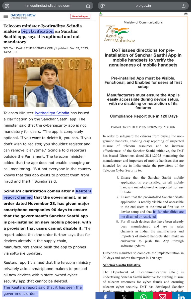 beastoftraal's tweet image. What&apos;s stopping TOI (or any media) from not merely mouthing what the telecom minister said but also point out that he is blatantly and shamelessly lying? Not just Reuters, any media can see PIB&apos;s own media release yesterday to know that the minister is lying.