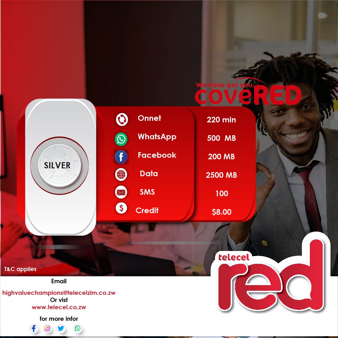 Experience  convenience with Telecel Red packages, tailored for both individuals and businesses. For assistance, please visit your nearest Telecel branch or contact us at 0733150150 for further information. Terms and conditions apply. 
#TelecelRed 
#TellSomeOne