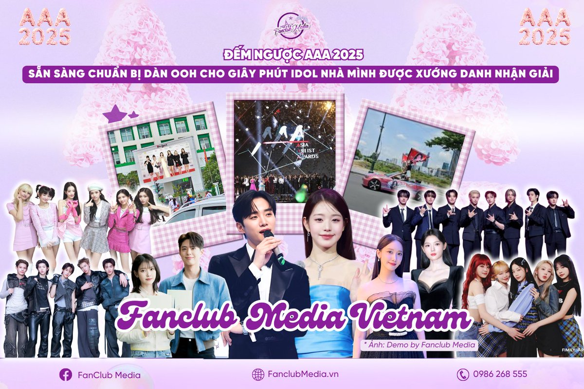 FanClubMediaVN's tweet image. 📷 ĐẾM NGƯỢC AAA 2025: SẴN SÀNG CHUẨN BỊ DÀN OOH CHO GIÂY PHÚT IDOL ĐƯỢC XƯỚNG DANH NHẬN GIẢI
#FanClubMediaVietnam #idoladvertising #quangcaothantuong #quangcaoIdol #tiepungthantuong #AAA2025 #JANGWONYOUNG #ParkBoGum #lesserafim #MONSTAX
