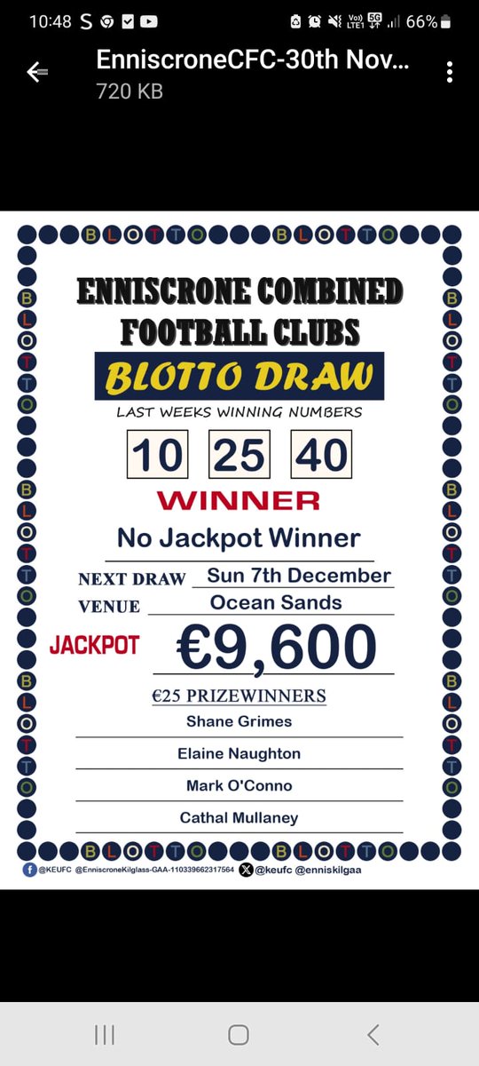 keufc's tweet image. This week&apos;s Blotto results 
@enniskilgaa 
#KEUFC