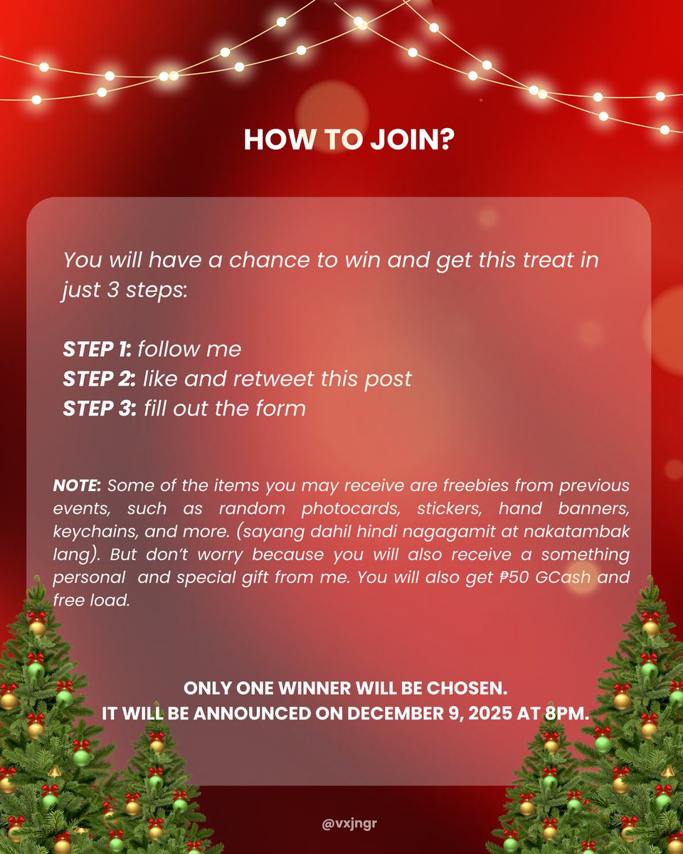 vxjngr's tweet photo. hola, dabins! ★

christmas is here, so it’s time to share the joy! 

kindly join here and get a chance to win a 𝐌𝐘𝐒𝐓𝐄𝐑𝐘 𝐁𝐎𝐗/𝐈𝐓𝐄𝐌, 𝐆𝐂𝐀𝐒𝐇 &amp; 𝐅𝐑𝐄𝐄 𝐋𝐎𝐀𝐃  from me.

hurry and fill out this form now! 

: https://t.co/uCjyMkdPbI https://t.co/p4YQwNRL6J