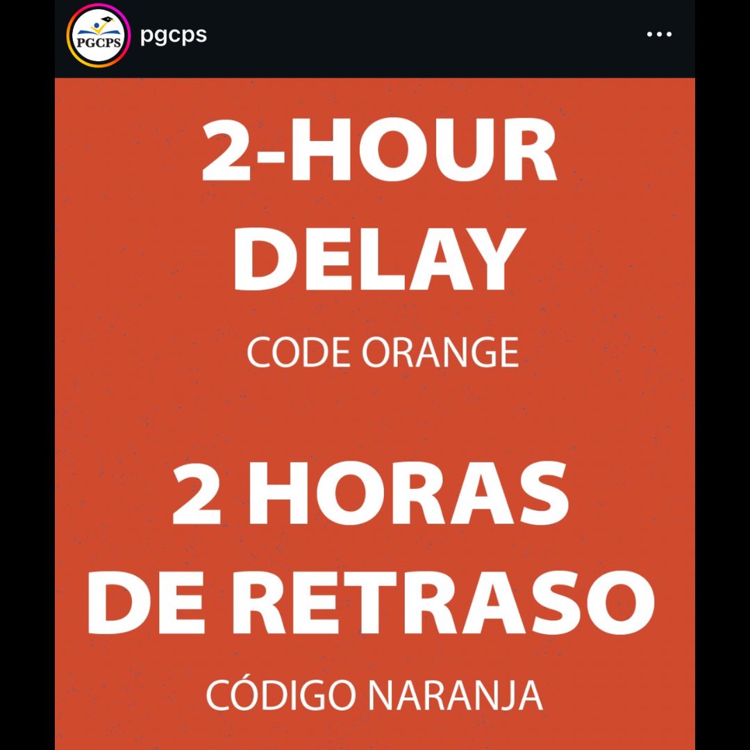 ALERTA METEOROLÓGICA PARA EL MARTES 2 DE DICIEMBRE DE 2025

Código Naranja: Las escuelas y oficinas abrirán con un retraso de dos horas.

¡Por favor, envíen a su hijo a la escuela! El aprendizaje continuará.