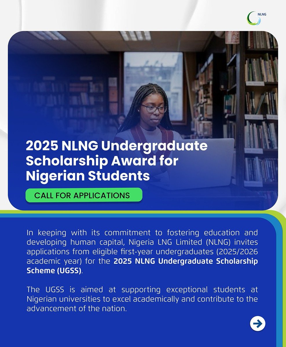 JobBusStop's tweet image. The NLNG Undergraduate Scholarship is now open to students from age 16!

If you haven’t applied yet, this is your sign to hurry!

Deadline: December 12th, 2025
Apply Now nlngscholarships.smapply.io/prog/ugss/