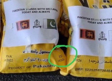 AsYouNotWish's tweet photo. Pakistan High Commission in Sri Lanka quietly deletes its tweet celebrating Islamabad’s ‘unwavering solidarity’ with Colombo after X users spot an awkward detail.

One of the photos posted by the mission clearly showed that part of the so-called flood relief material Pakistan has sent to Sri Lanka had already expired in 2024.