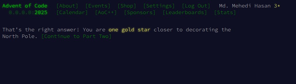 HasanMubin98's tweet image. ✨ Advent of Code 2025 — Day 2 (Part 1) done! ✨

Solved “Gift Shopping!” and earned my 3rd ⭐.

Love how these puzzles feel like an adventure, not just coding challenges. Can’t wait for Part 2! 🚀

#AdventOfCode #AoC2025 #ProblemSolving #CodingJourney