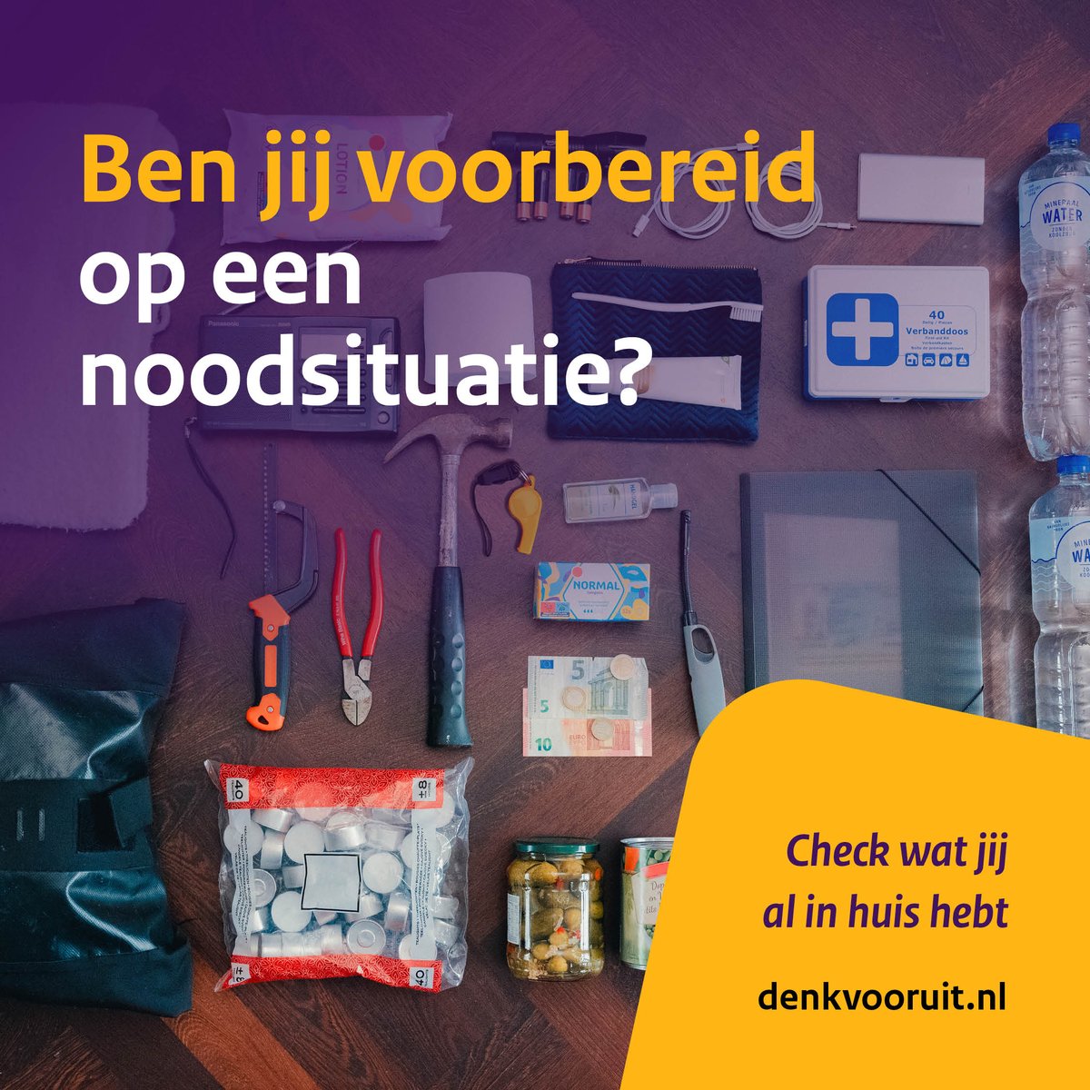 Iedere noodsituatie vraagt iets anders. Ben jij beter voorbereid dan je denkt? 
Op denkvooruit.nl/noodpakket vind je informatie over hoe je je kunt voorbereiden op verschillende noodsituaties. Check en vink af!

#denkvooruit #noodsituatie #wathebikinhuis #ikbenvoorbereid