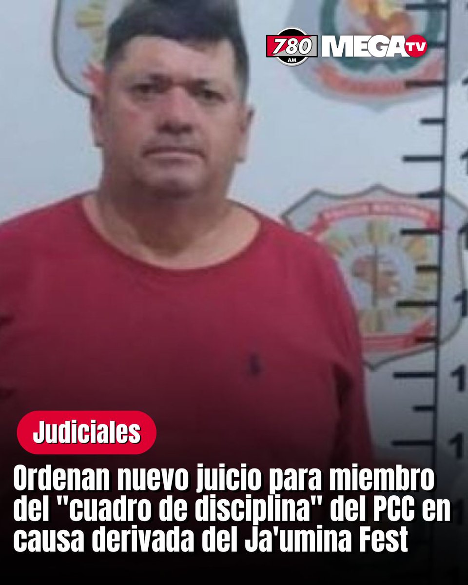 780AM's tweet image. ORDENAN NUEVO JUICIO PARA MIEMBRO DEL &quot;CUADRO DE DISCIPLINA&quot; DEL PCC EN CAUSA DERIVADA DEL JA&apos;UMINA FEST

⚖️Un Tribunal de Apelación anuló la condena de 4 años 6 meses de cárcel y ordenó un nuevo juicio oral para Elio Balvino Ovelar Espinoza, alias Titán, presunto miembro del…