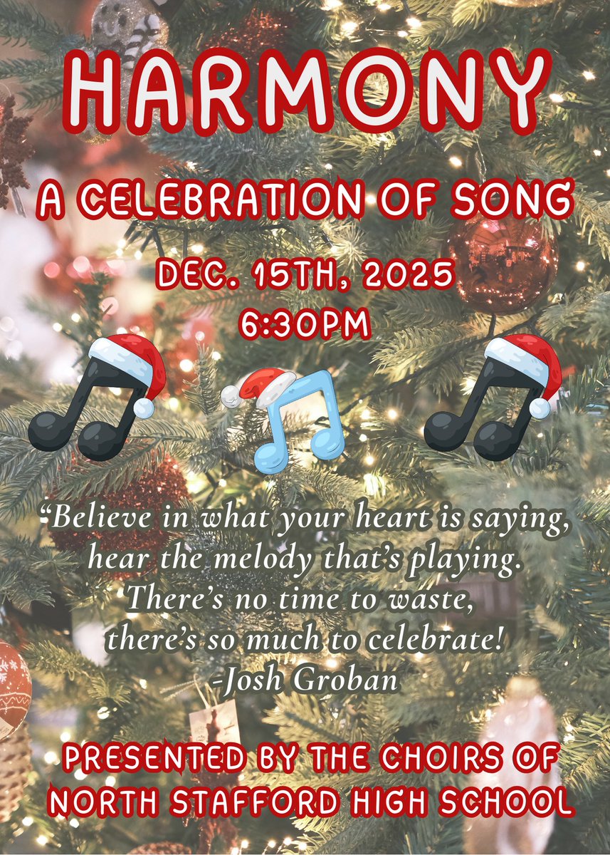 NSHSchoirsSCPS's tweet image. 🗓️ Mark your calendars, it’s time for some music!! 

Join us in the North Stafford HS Theater on Dec. 15th for our Winter Concert!! 🎄