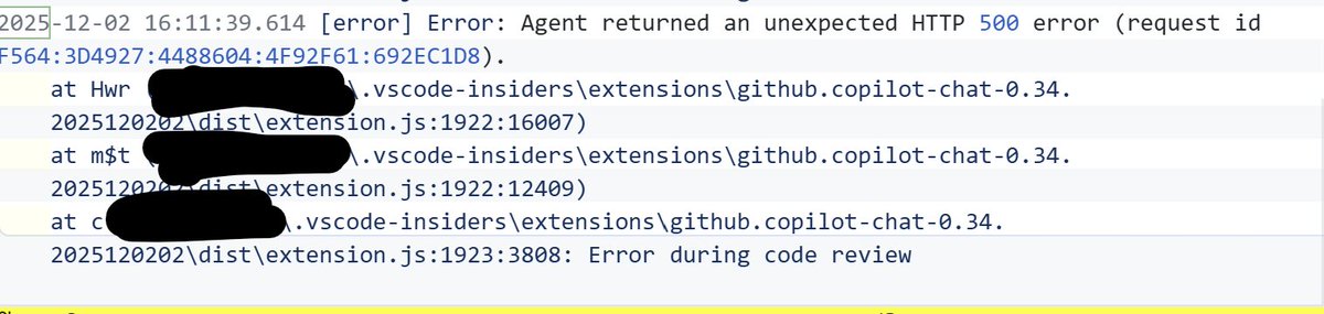 augvcor's tweet image. I&apos;m getting this error consistently when using #GitHubCopilot Code Review in @code #InsiderEdition @pierceboggan