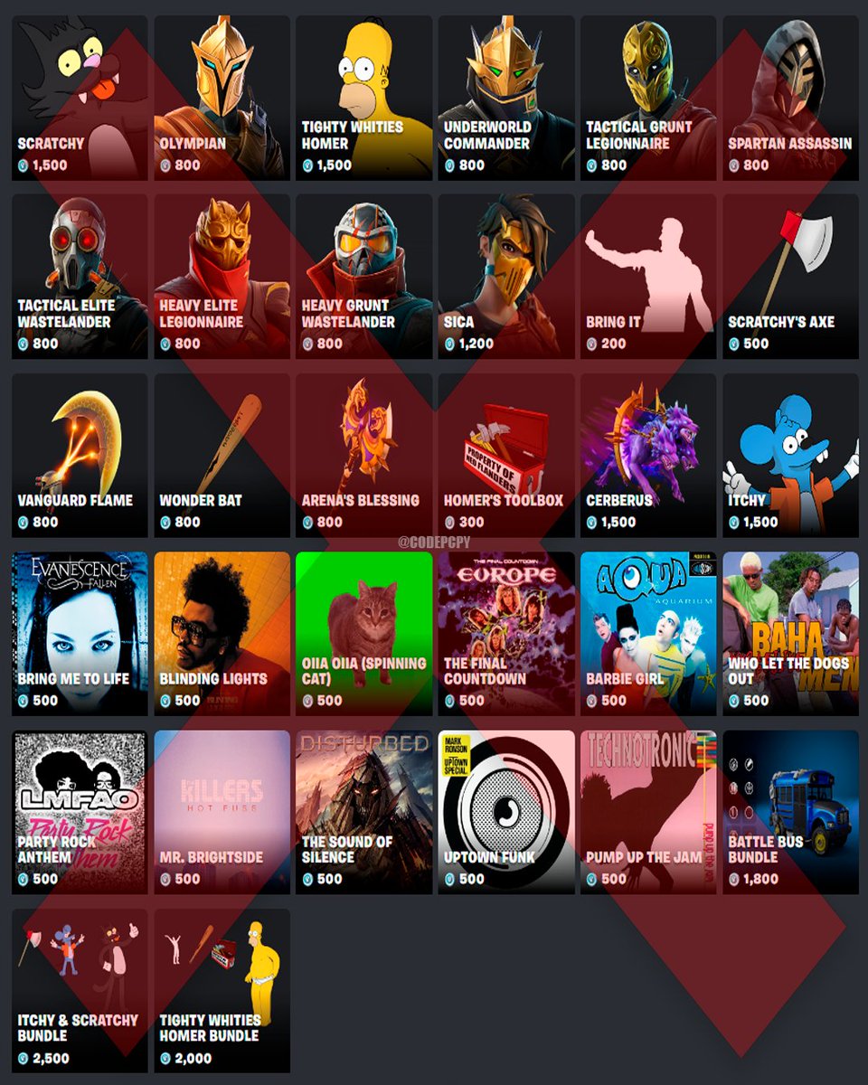 Buenas, estos cosméticos dejarán la tienda en la próxima rotación ❌

Si te gusta mi contenido, usa el código ‘PCPY’ en la tienda, gracias ❤️ #ad

#Fortnite