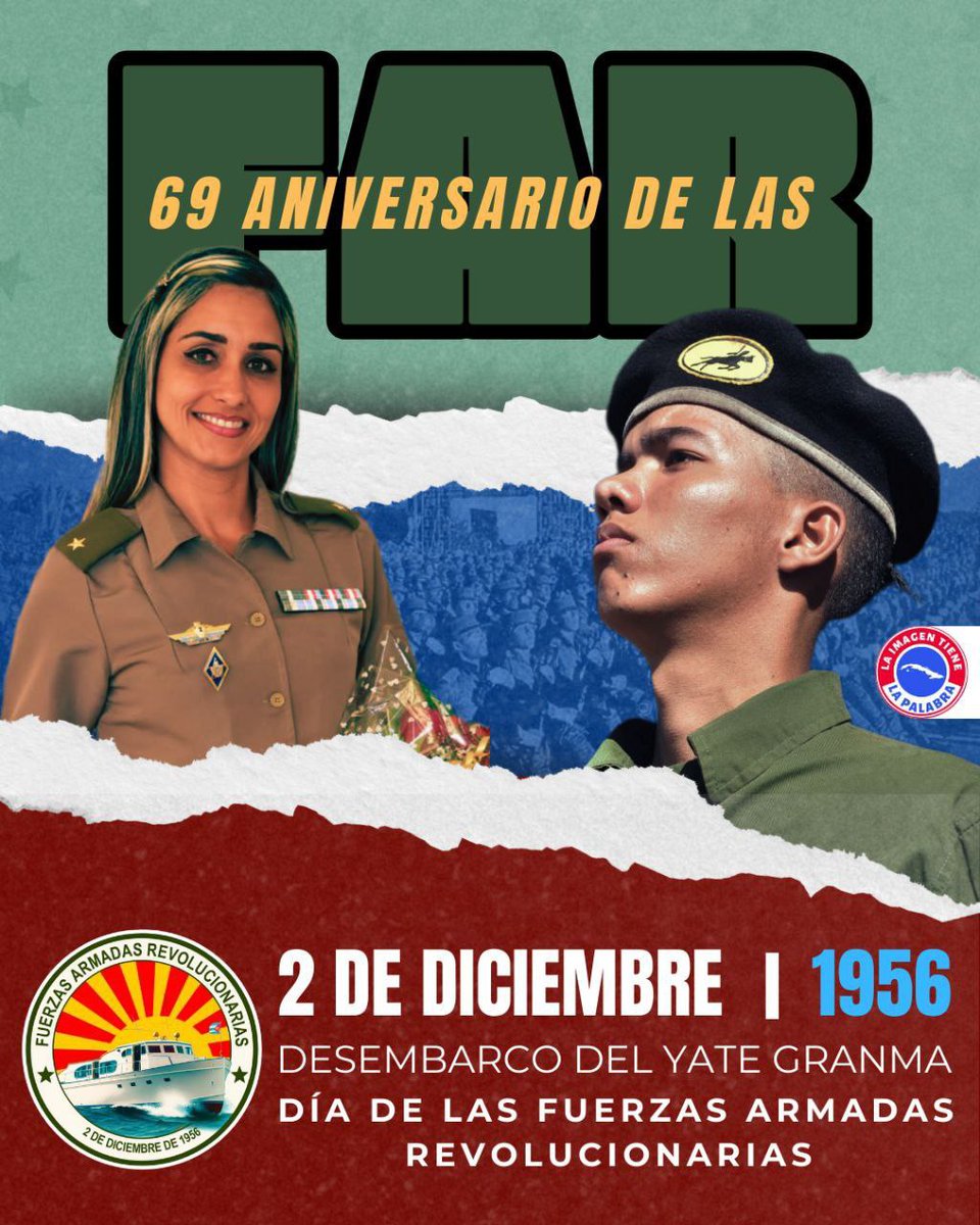 En este 69 aniversario, extendemos nuestras más sinceras felicitaciones a quienes han hecho de la vocación de servicio y el amor a Cuba su razón de ser.  
 ¡Honor y gloria a los combatientes de las Fuerzas Armadas Revolucionarias, #CubaEstáFirme #CubaVencerá #SeguimosEnCombate.