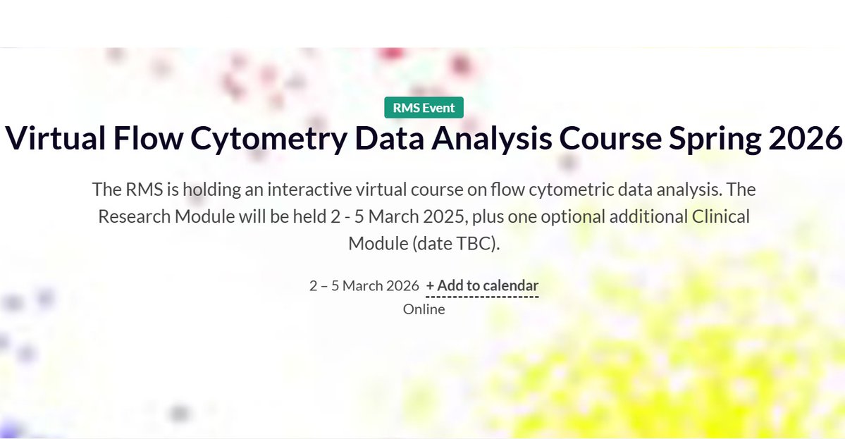 RoyalMicroSoc's tweet image. Bookings are now *OPEN* for Virtual Flow Cytometry Data Analysis Course Spring 2026.

Great interactive, virtual course suitable for anyone relatively new to flow cytometry or those keen to expand their experience with applications and specific analysis 🙂

Book now:…