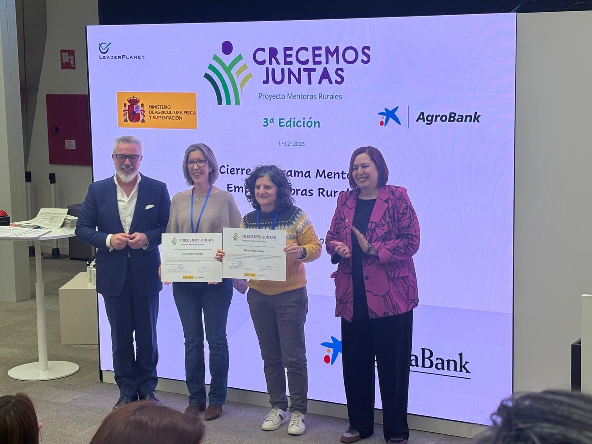 El programa Crecemos Juntas – Proyecto Mentoras Rurales, iniciativa impulsada conjuntamente por <a href="/caixabank/">CaixaBank</a>  y <a href="/gobmapa/">Ministerio de Agricultura, Pesca y Alimentación</a> para apoyar a mujeres emprendedoras del medio rural en España, ha otorgado un reconocimiento al emprendimiento en el medio rural a nuestra compañera Pilar Criado