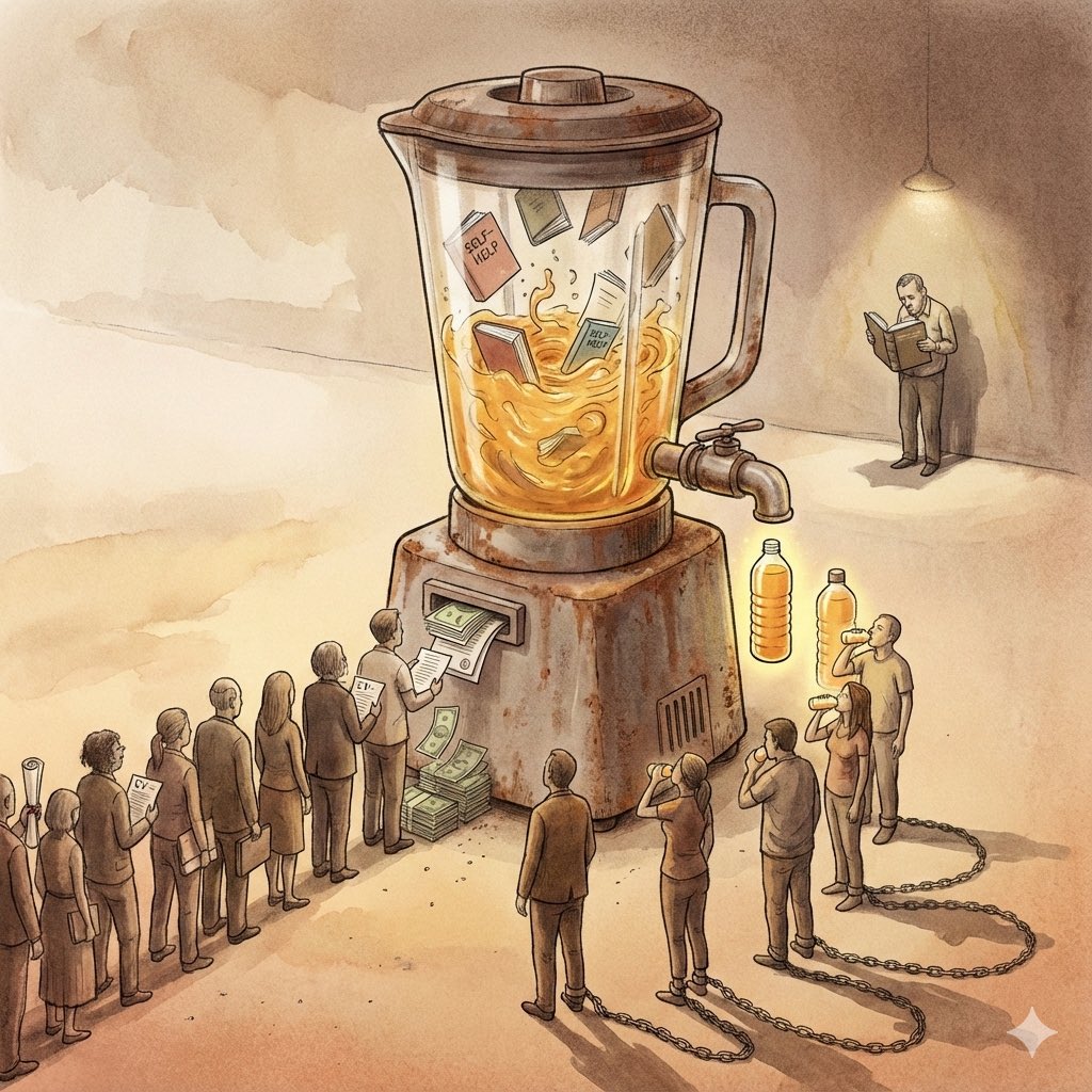 إيف كوبي، فيلسوف وفنان فرنسي، ينتقد ظاهرة «التنمية البشرية» في كتابه الساخر: انجح في حياتك من الوهلة الأولى

«التنمية الذاتية تعتمد على أيديولوجية (السرعة)؛ فمن بعدك بأن تصبح مليونيراً في ٦ أشهر، أو ناجحاً في عملك وعلاقاتك في ٢٠ يوماً… وهو ما أسميه (وصفة الوصفة) والذي يتم من