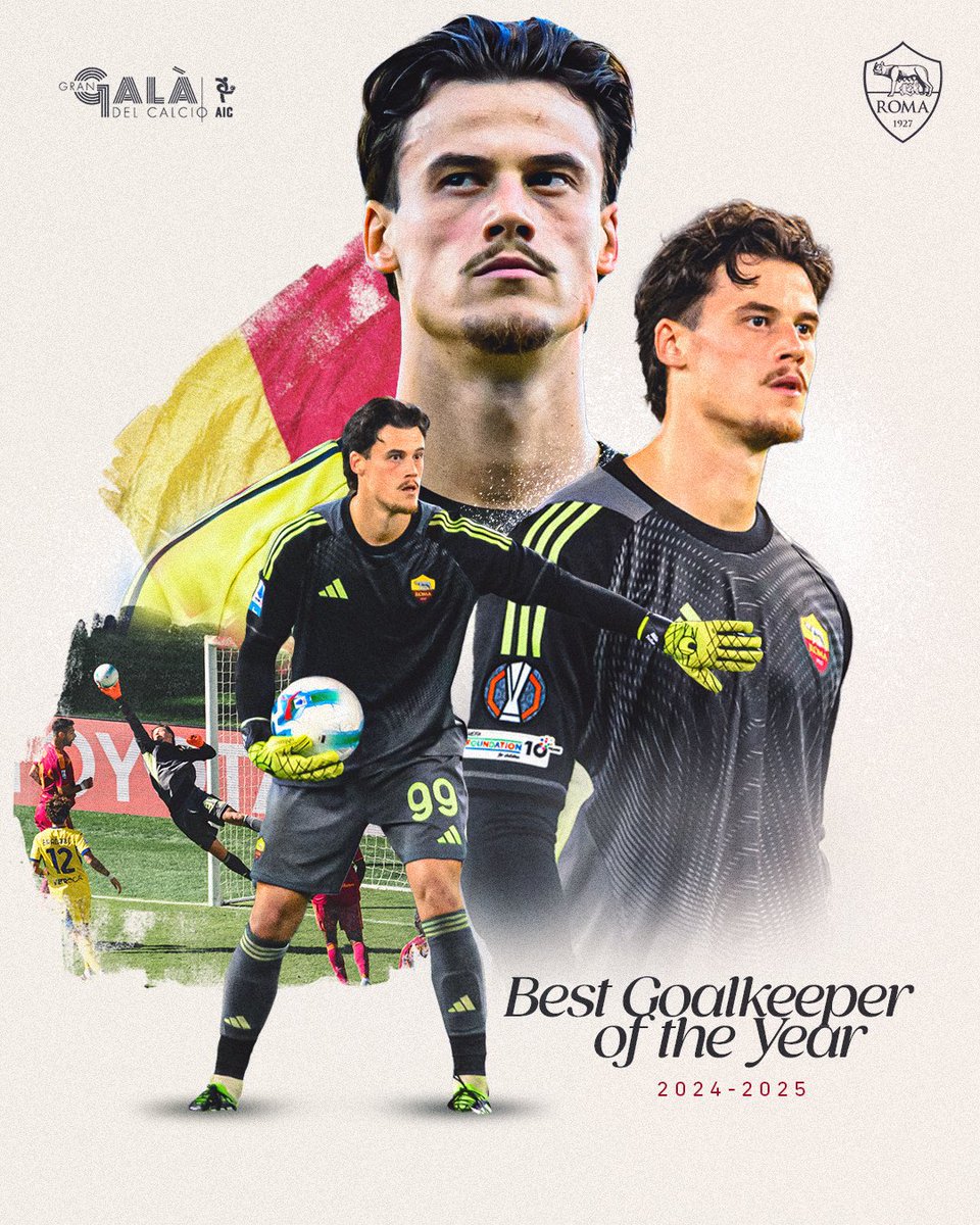🧤 Svilar è stato premiato ieri come miglior portiere della Serie A 2024-2025 al <a href="/GranGalaAIC/">Gran Galà del Calcio AIC</a> 

Complimenti, Mile! 👏 

#ASRoma