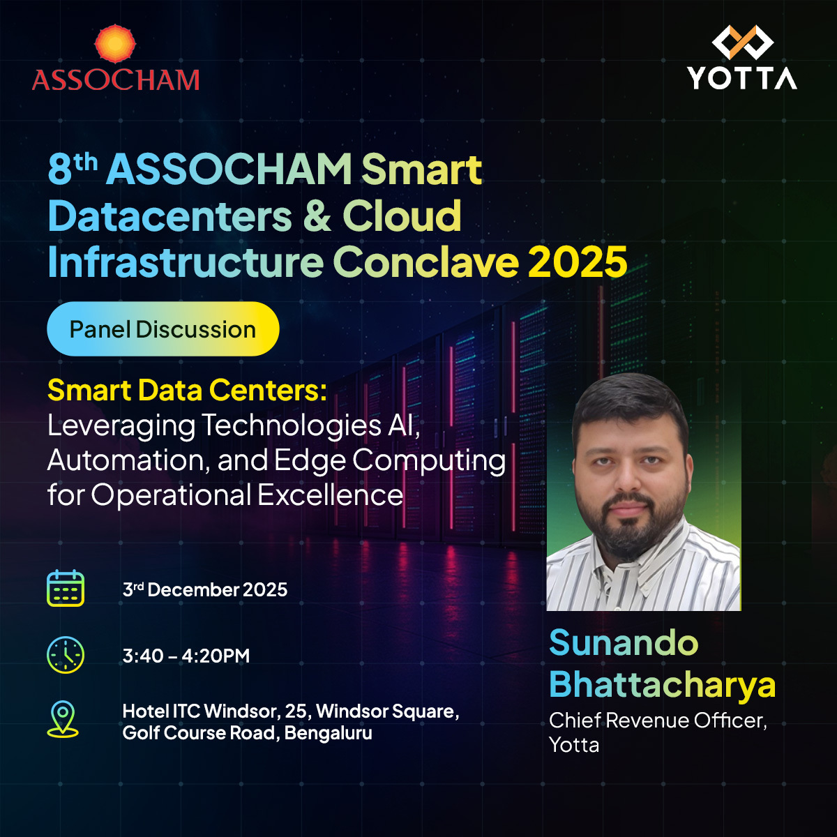 YottaInfra's tweet image. #Yotta is proud to join the 8th @ASSOCHAM4India Conclave in Bengaluru as a Technology Partner.

Our #leaders will share insights on how advanced tech and next-gen #computing are driving performance and growth.

Visit Pod 4 to explore Yotta’s latest innovations.

@sunil1701