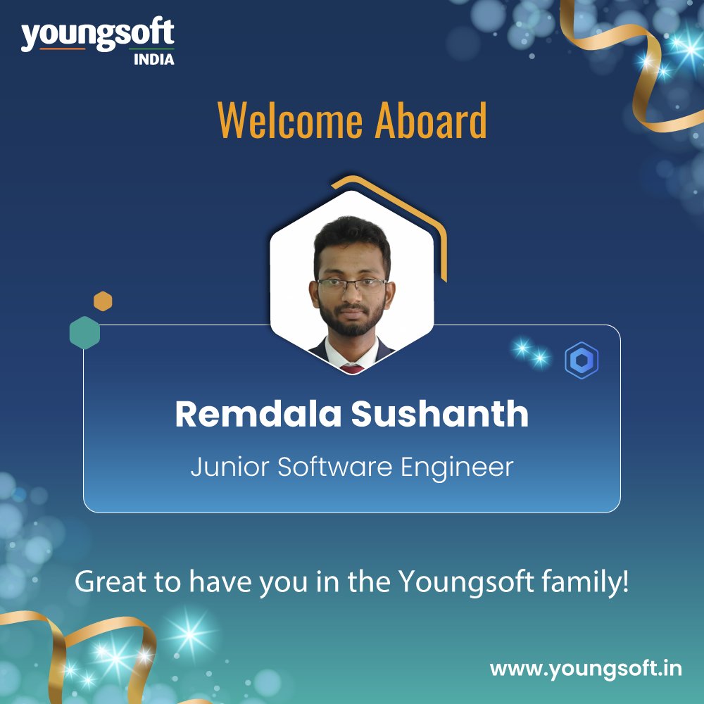 YoungsoftIndia's tweet image. We extend a warm welcome to Remdala Sushanth who has joined the Youngsoft India family as a Junior Software Engineer. We wholeheartedly wish him tremendous success in his new role.

#welcometotheteam #onboarding #welcomeaboard #newbeginnings