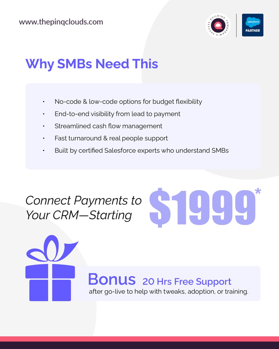 thepinqclouds's tweet image. You’re losing revenue. We fix it — fast.

QuickStart from $1,999. Automation. Accuracy. Full visibility.

👉 Book a call: calendly.com/akash-thepinqc…

#Salesforce #Stripe #SalesforceIntegration #CRM

@salesforce 
@partnerforce 
@appexchange 
@thepinqclouds 
@SalesforceAdmns