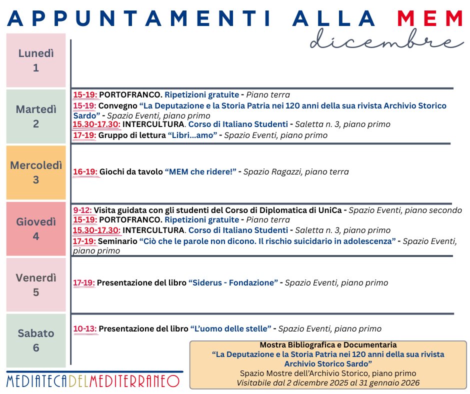 Appuntamenti alla MEM di questa settimana