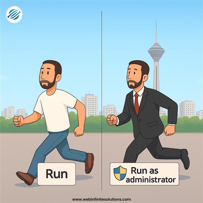 WebInfiSol's tweet image. Sometimes all you need is the right permissions tounlock real performance.
Run vs. Run as Administrator — choose wisely.
#Productivity #TechHumor #ITLife#WIS