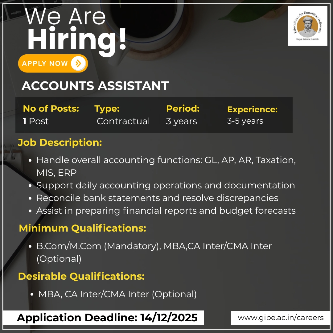 gipe_official's tweet photo. We're hiring
Apply now: https://t.co/L0FaOjYj0z
#JobOpening #WeAreHiring #Jobs #accountsassistant #Economics #GokhaleInstitute https://t.co/EesBcxlcjQ