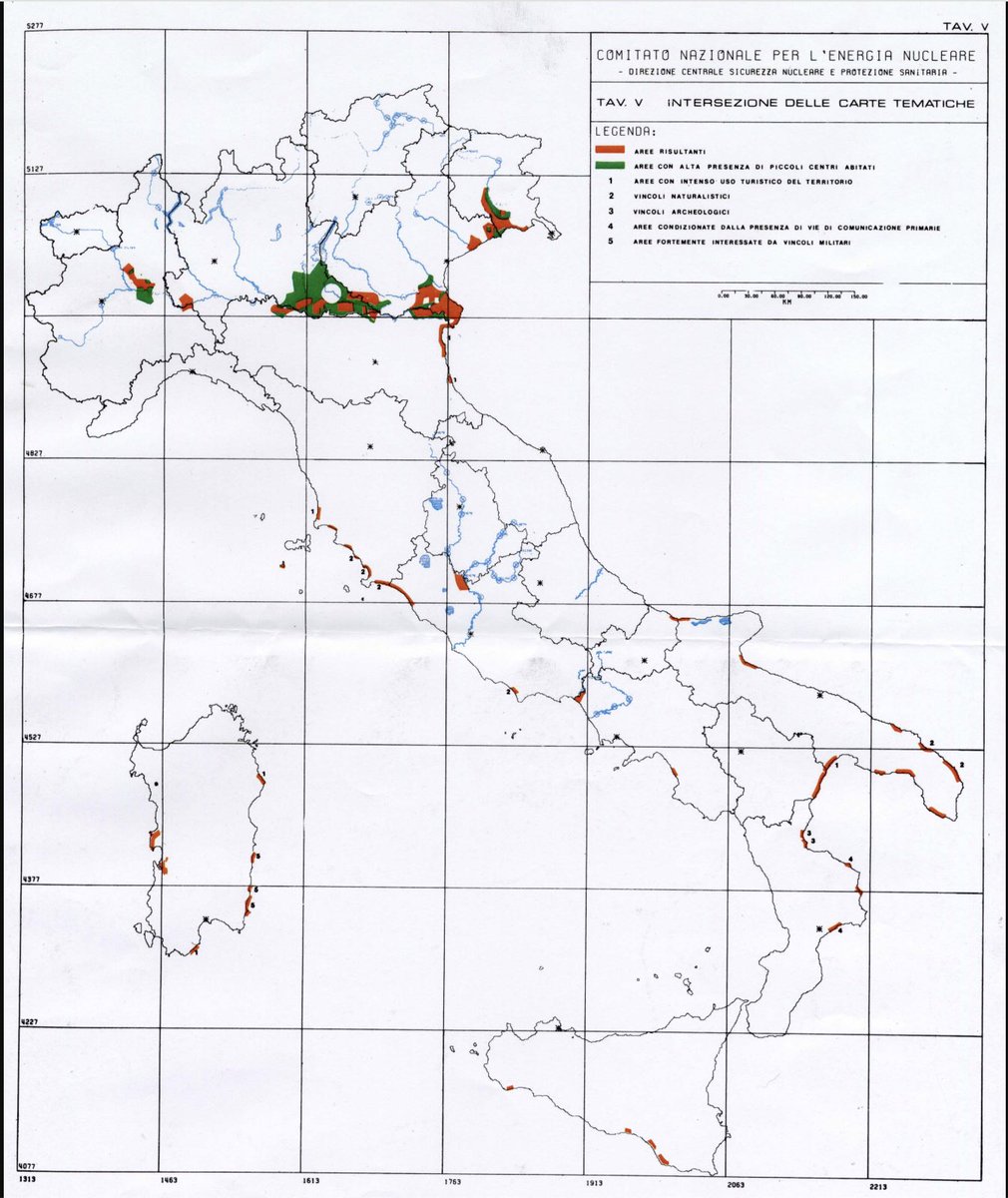 Questa è la carta delle aree idonee (in rosso) alla costruzione di centrali nucleari, individuate per il Piano Energetico Nazionale di fine anni '70. Sono tutte aree a bassissima sismicità e con disponibilità d'acqua per il condensatore a valle della turbina a vapore. 
Si parte