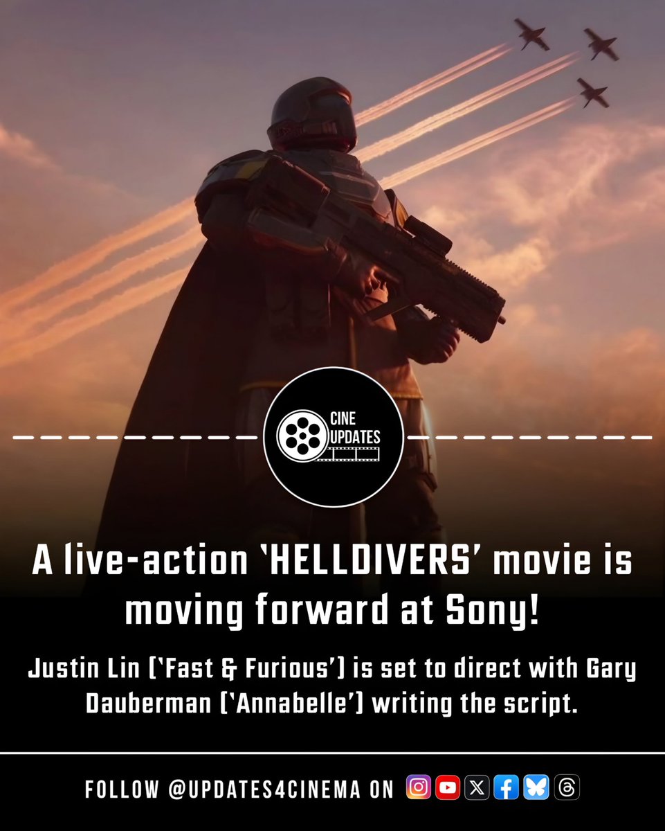 Updates4Cinema's tweet image. A live-action ‘HELLDIVERS’ movie is officially moving forward at Sony.

Justin Lin (Fast &amp;amp; Furious) will direct, with Gary Dauberman (Annabelle) writing the script.

#Helldivers #SonyPictures #JustinLin #GaryDauberman