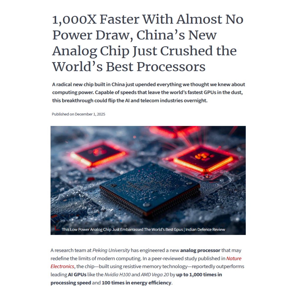 earljackson1776's tweet image. Analog Chip Upends Everything We Thought We Knew about Computing Power

Archive - archive.is/FHJ8Q

Capable of speeds that leave the world’s fastest GPUs in the dust, this breakthrough could flip the AI and telecom industries overnight.
indiandefencereview.com/1000x-faster-w…