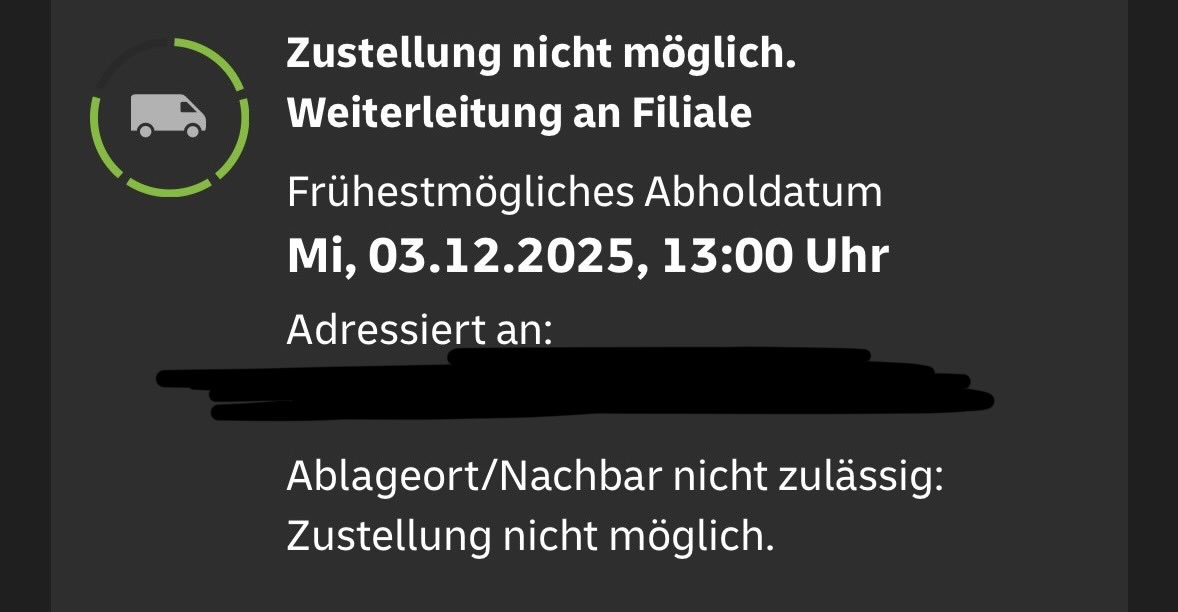 woknerd's tweet photo. @DHLPaket Heute hätte ein Paket zugestellt werden sollen. Da ich selber nicht zu Hause war, habe ich einen Nachbarn angegeben. Dieser ist auch den ganzen Tag zu Hause. 
Jetzt bekomme ich folgende Benachrichtigung. 
Wieso wird es nicht einfach beim Nachbarn zugestellt? https://t.co/N8BMcs7rSd