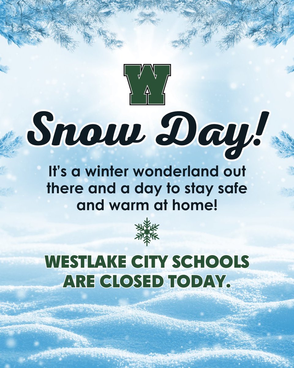 Due to the current weather conditions, the Westlake City Schools will be closed today, Tuesday, December 2, 2025.
