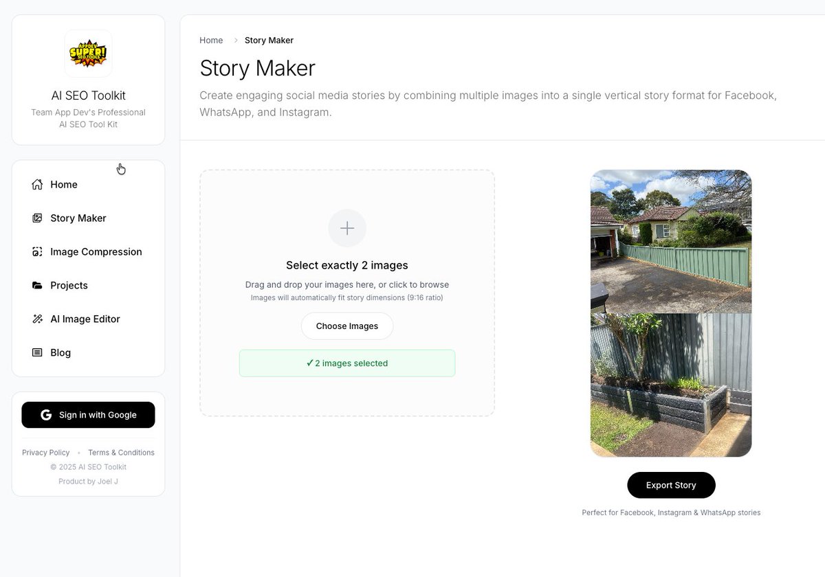 Why pay for design tools when you can do it for free? 💸

Just dropped a new Story Maker in my AI SEO Toolkit. No hidden fees. No watermarks. Just pure value.

Create your first story in seconds here: seo.app-dev.lk/story-maker