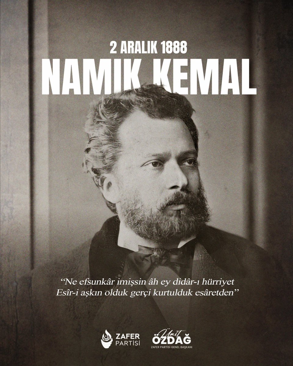 Büyük vatan şairi Namık Kemal'i vefatının yıl dönümünde saygı ve rahmetle anıyorum.

<a href="/zaferpartisi/">Zafer Partisi</a>