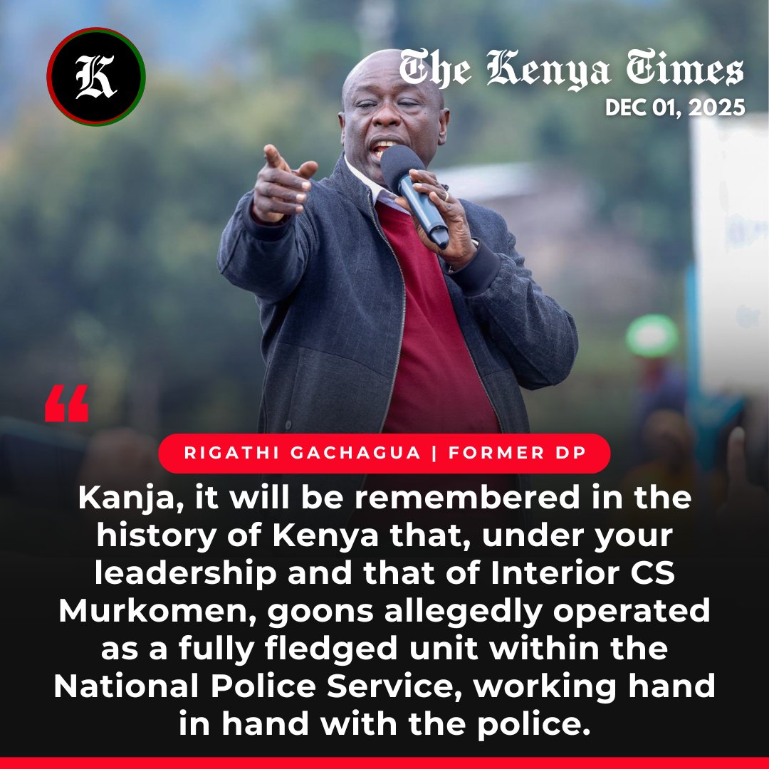 stephenkariske's tweet image. Former DP Rigathi Gachagua drops bombshell: Under Kanja &amp;amp; CS Murkomen, goons allegedly operated as an official unit within the police! A dark chapter in Kenya’s history — total failure in leadership and justice! #PoliceState #Accountability #KenyaJustice
