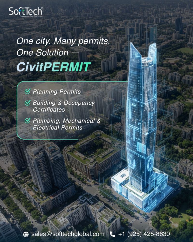 CivitPERMIT unifies every department with a single digital workflow—from planning to occupancy—ensuring accuracy, transparency, and faster approvals. Explore digital permitting with SoftTech.
Call +1 (925) 425-8630 | sales@softtechglobal.com 
#CivitPermit #SoftTech #Construction