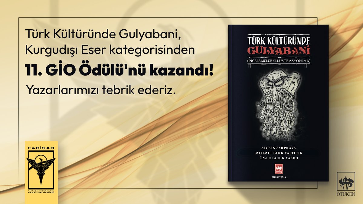 Fantazya ve Bilimkurgu Sanatları Derneğinin, ülkemizde korku ve fantastik edebiyatın gelişiminin önünü açan Giovanni Scognamillo adına takdim ettiği GİO Ödüllerini Kurgudışı kategorisinde kazanan yazarlarımız Seçkin Sarpkaya, Mehmet Berk Yaltırık ve Ömer Faruk Yazıcı’yı tebrik