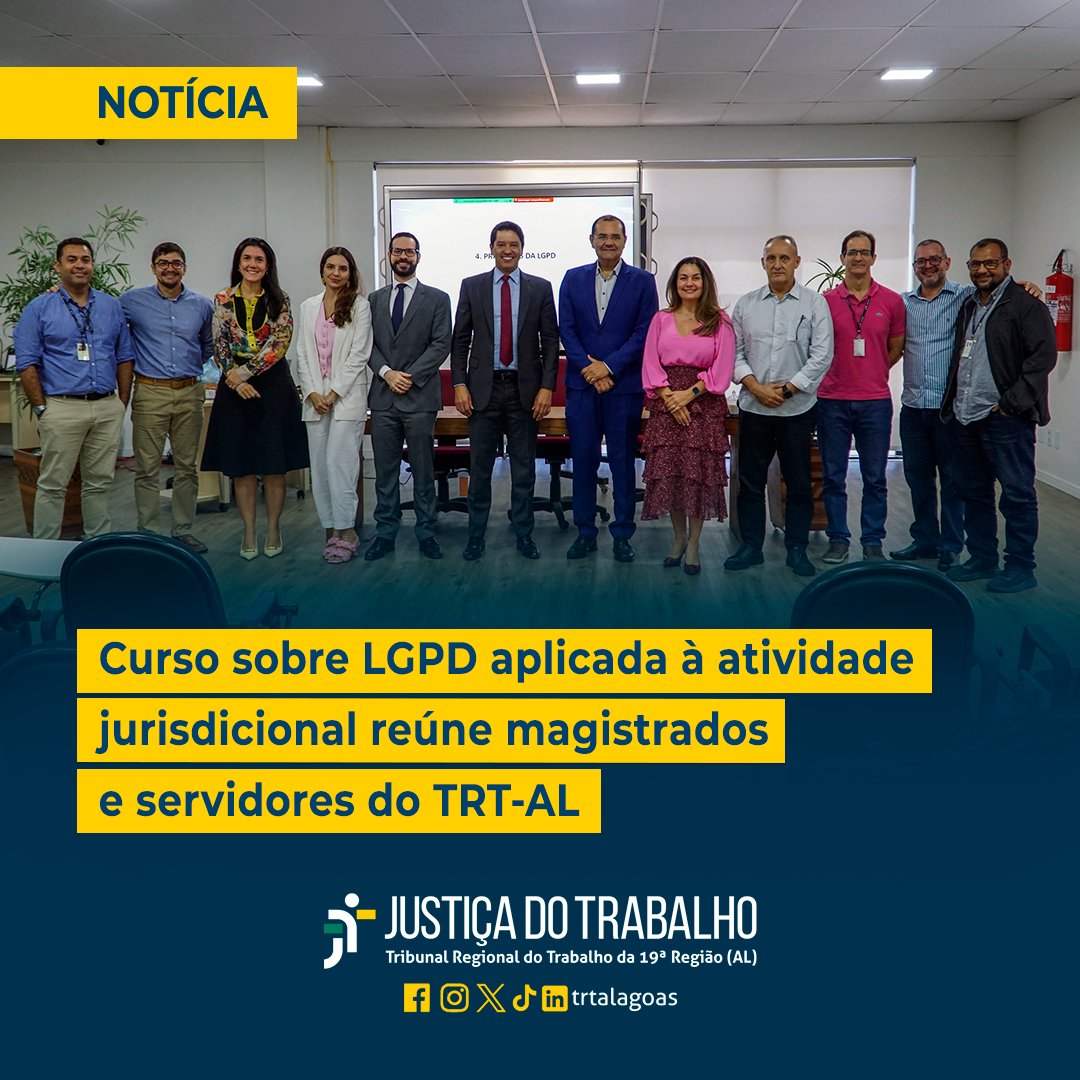 TRTAlagoas's tweet image. Capacitação híbrida aprofunda a aplicação da proteção de dados na atividade jurisdicional e administrativa.

🖥️ LEIA A MATÉRIA: site.trt19.jus.br/noticia/curso-…

#Curso #LGPD #ProteçãoDeDados #Ejud19 #Capacitação #SegurançaDaInformação #JusticaDoTrabalho #TRTAL #TRTAcessível #PraCegoVer